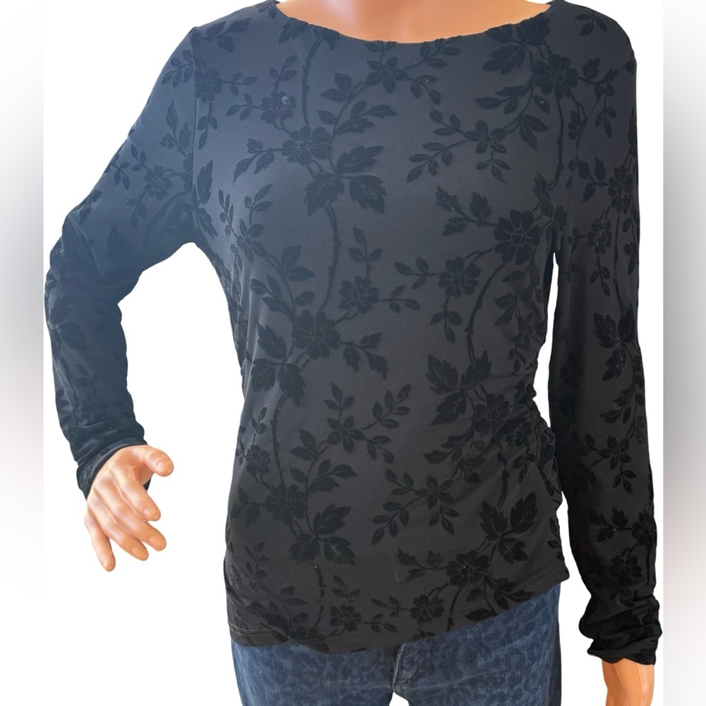 Women’s Black Floral Burnout Long Sleeve Top
